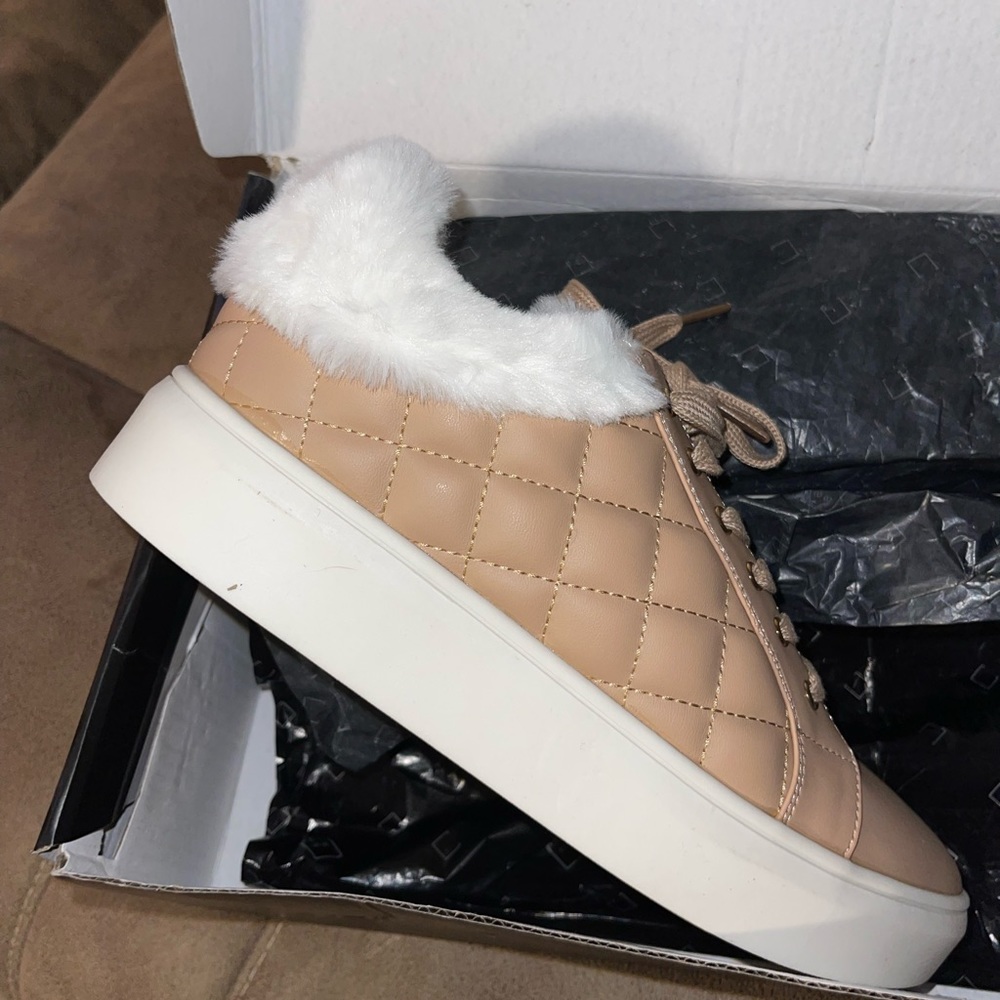 ShuShop Nude Quilted Shoes with Fur Size 7.5